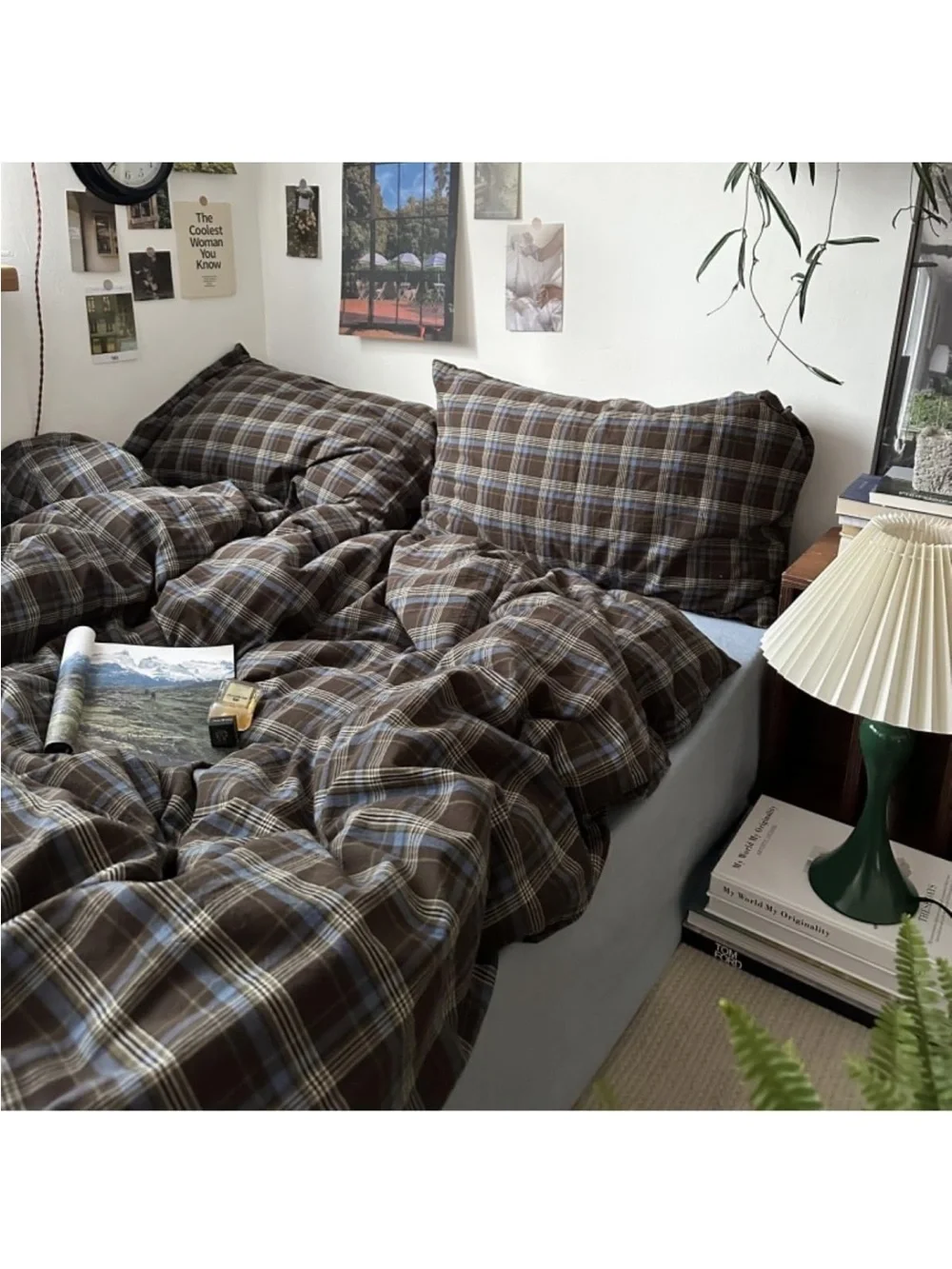 NEW Bildenly Brown and Blue Plaid Duvet Cover Set Full 3 Pcs, OEKO-TEX Certified